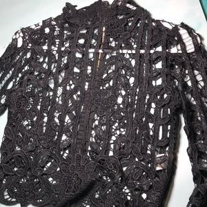 Black sheer lace longsleeve blouse boutique brand